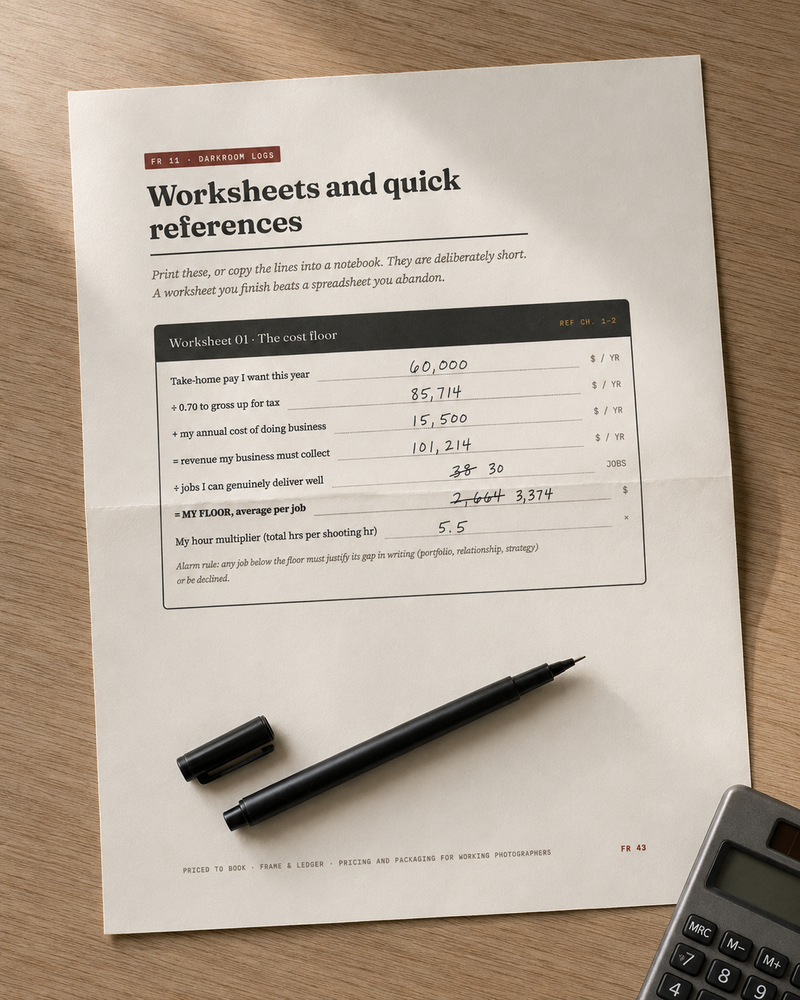 Worksheet 01, the cost floor, printed and filled in by hand