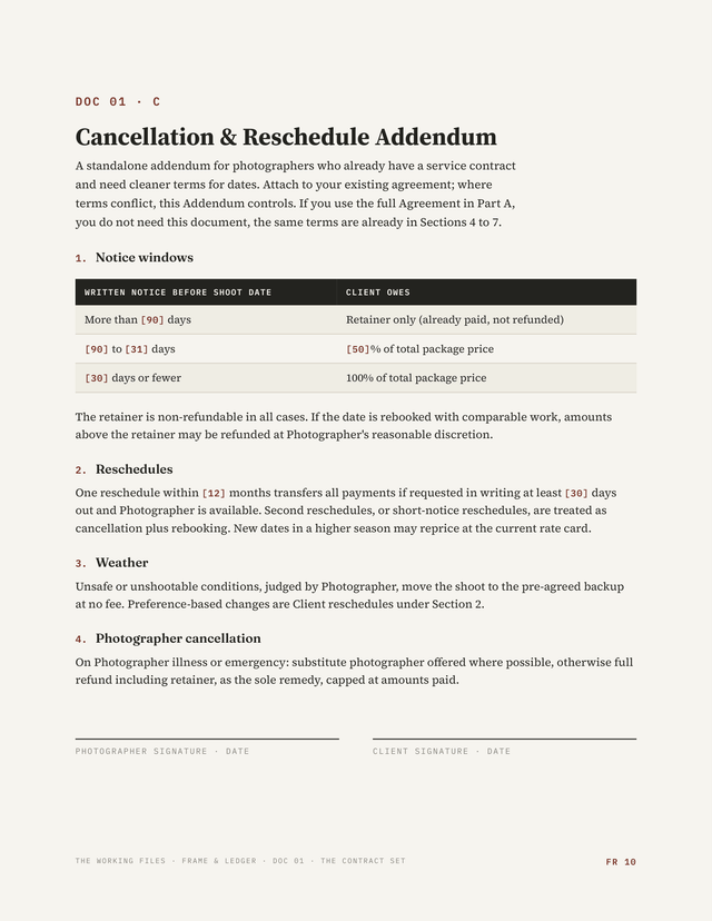Cancellation terms