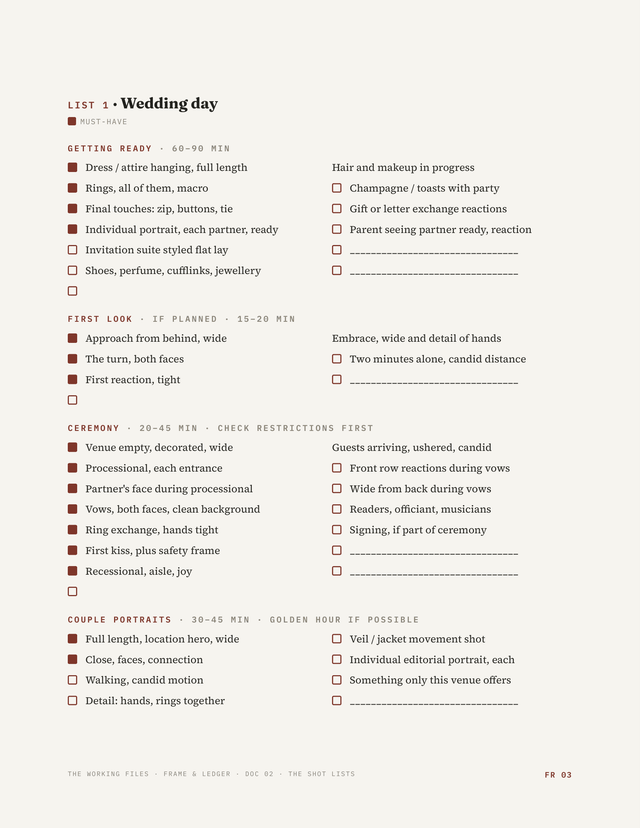 Wedding day list